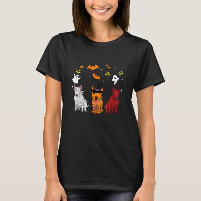 Bull Terrier Dogs Mummy Witch Hat Funny Halloween T-Shirt (Front)