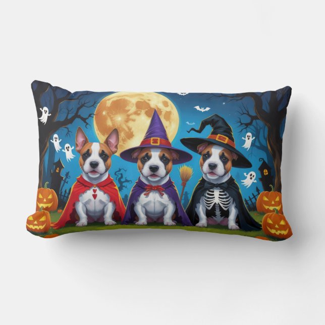 Bull Terrier Dogs Pumpkin Halloween Funny Lumbar Cushion (Front)