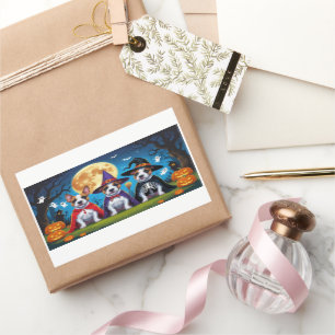 Bull Terrier Dogs Pumpkin Halloween Funny Rectangular Sticker