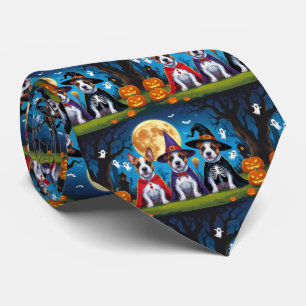 Bull Terrier Dogs Pumpkin Halloween Funny Tie