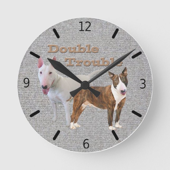 Bull Terrier Double Trouble Round Clock (Front)