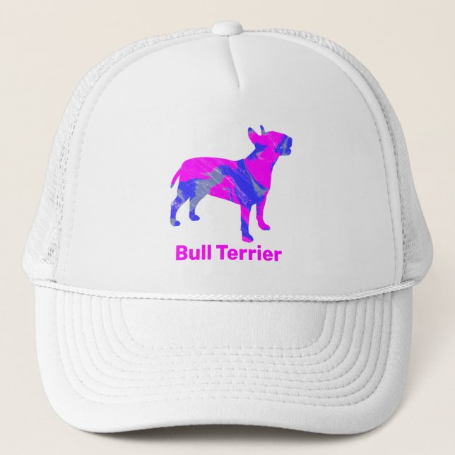 Bull Terrier English Dog Cute Pink Silhouette Trucker Hat (Front)