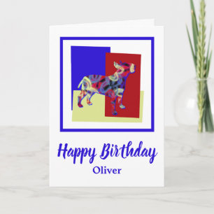 Bull Terrier English Dog Red Blue Yellow Birthday Card