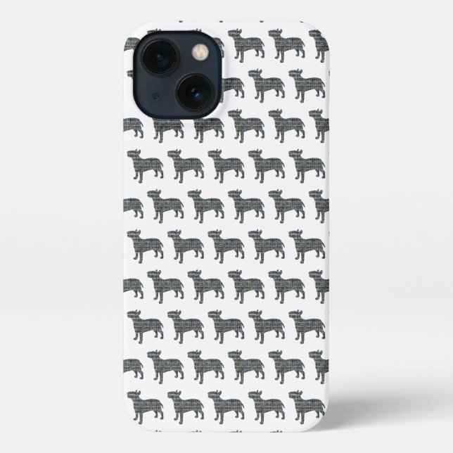 Bull Terrier English Dog Silhouette Grid Yellow iPhone Case (Back)