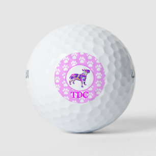 Bull Terrier English Dog Silhouette Paw Pink PY&B Golf Balls