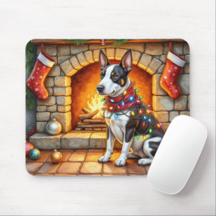 Bull Terrier Fireplace with Christmas Lights Mouse Mat