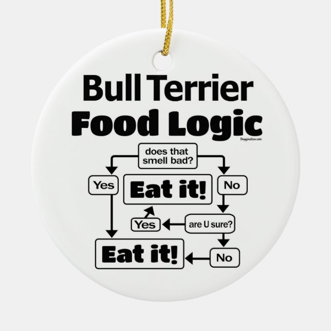 Bull Terrier Food Logic Ceramic Tree Decoration (Front)