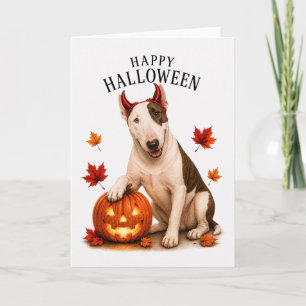 Bull Terrier Halloween Devil Dog Card