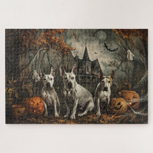 Bull Terrier Halloween Night Doggy Delight  Jigsaw Puzzle (Horizontal)