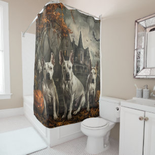 Bull Terrier Halloween Night Doggy Delight  Shower Curtain