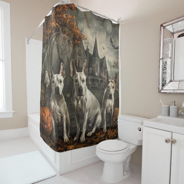Bull Terrier Halloween Night Doggy Delight  Shower Curtain (In Situ)