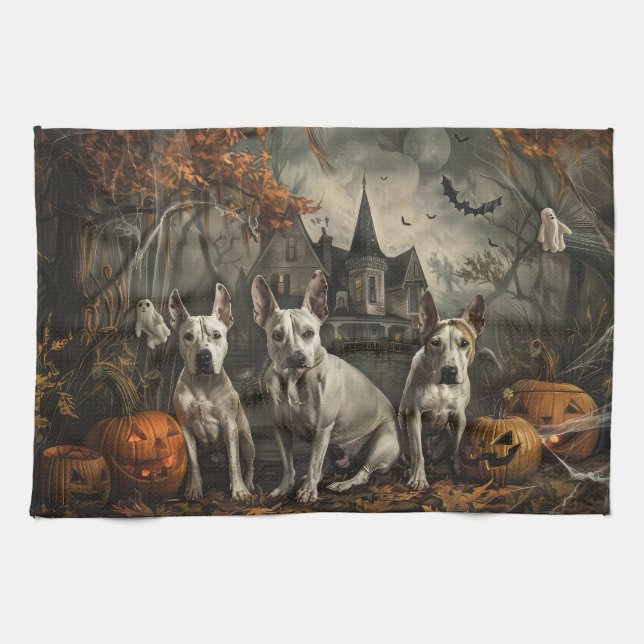 Bull Terrier Halloween Night Doggy Delight  Tea Towel (Horizontal)