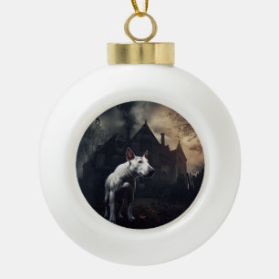 Bull Terrier Halloween Scary Ceramic Ball Christmas Ornament