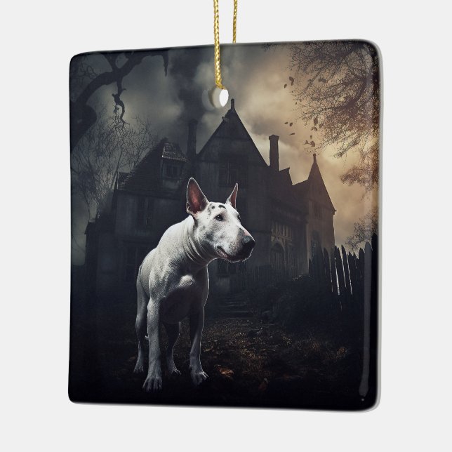 Bull Terrier Halloween Scary Ceramic Ornament (Left)
