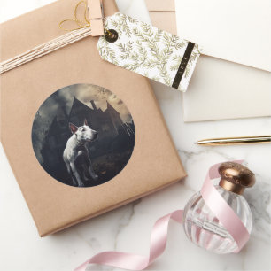 Bull Terrier Halloween Scary Classic Round Sticker