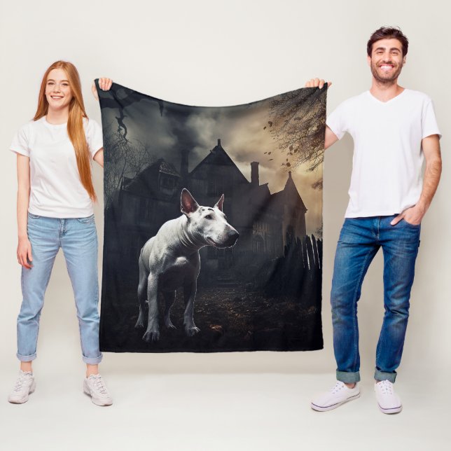 Bull Terrier Halloween Scary Fleece Blanket (In Situ)