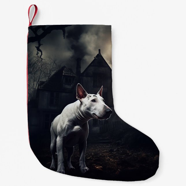 Bull Terrier Halloween Scary Small Christmas Stocking (Front)
