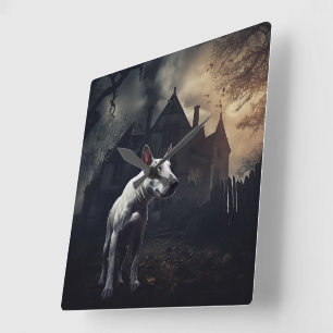 Bull Terrier Halloween Scary Square Wall Clock