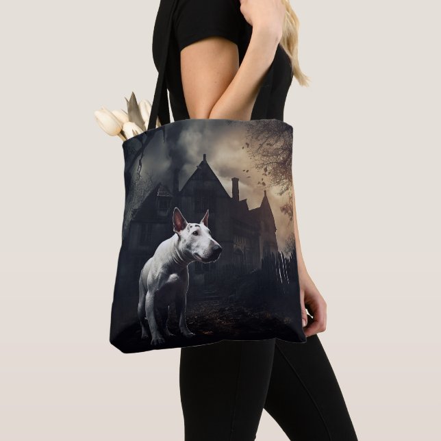Bull Terrier Halloween Scary Tote Bag (Close Up)