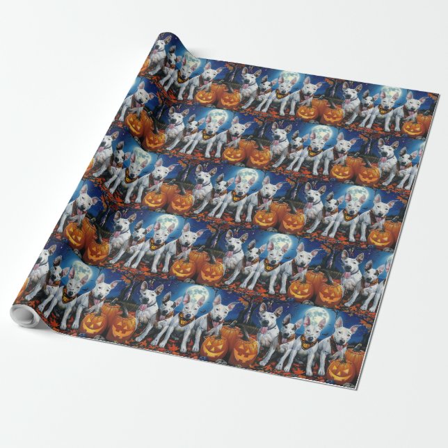 Bull Terrier Halloween Spooky  Wrapping Paper (Unrolled)