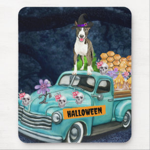 Bull Terrier Halloween Truck Scary Night Mouse Mat