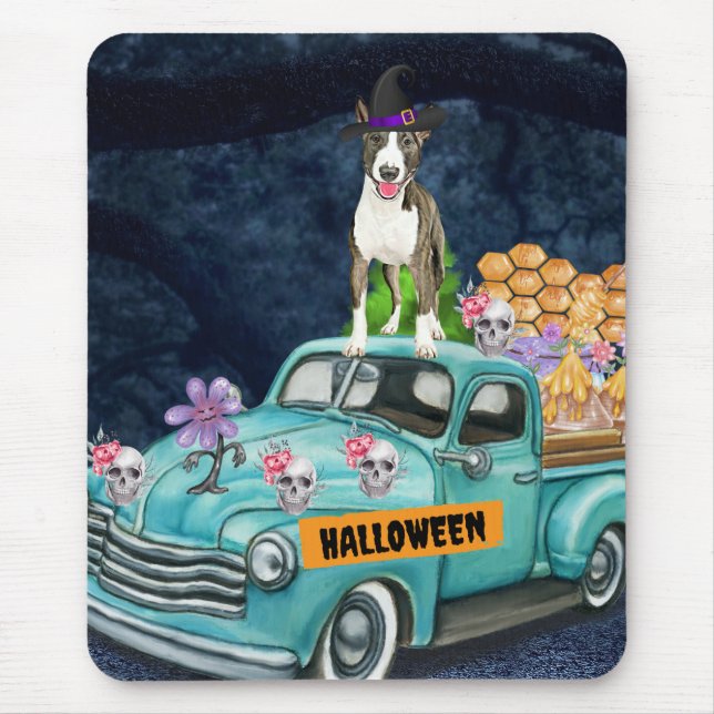 Bull Terrier Halloween Truck Scary Night Mouse Mat (Front)