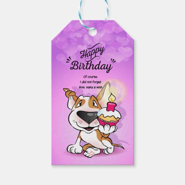 Bull Terrier "Happy Belated Birthday" Gift Tag (Front)
