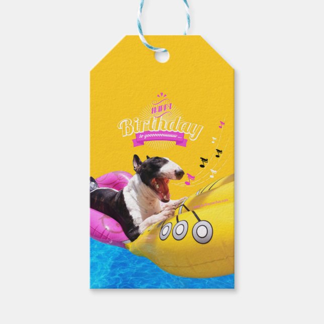 Bull Terrier "Happy Birthday" Photo Gift Tag (Front)