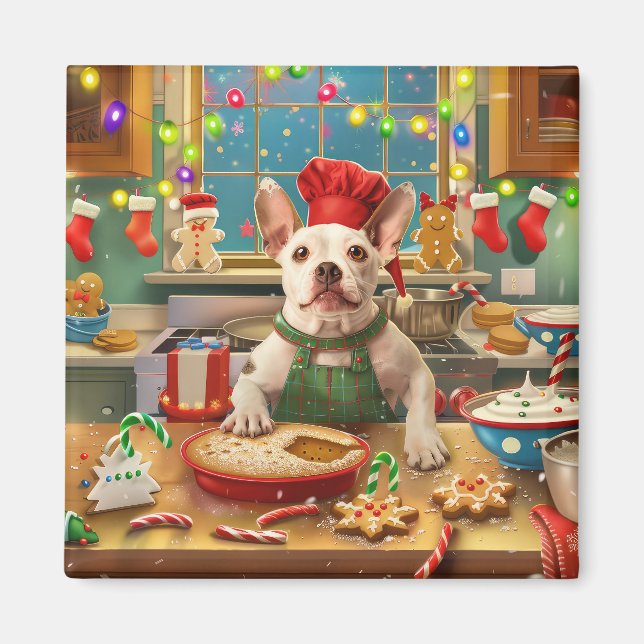 Bull Terrier Holiday Baking: Festive Christmas Magnet (Front)