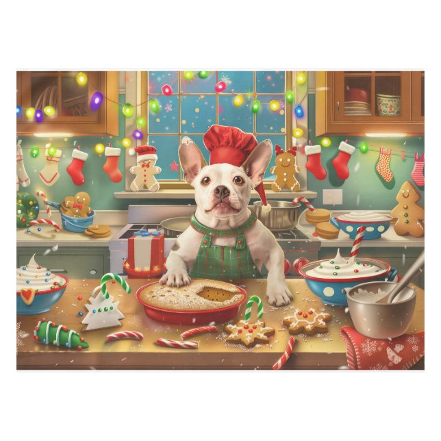 Bull Terrier Holiday Baking: Festive Christmas Tablecloth (Front (Horizontal))