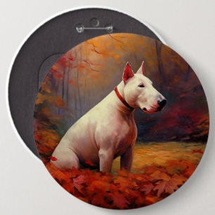 Bull Terrier in Autumn Leaves Fall Inspire  6 Cm Round Badge