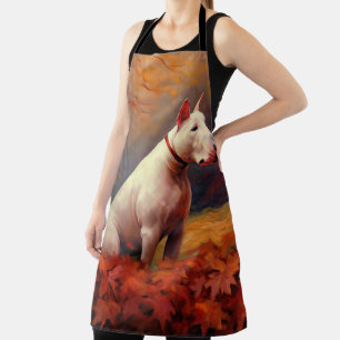 Bull Terrier in Autumn Leaves Fall Inspire  Apron