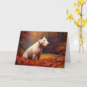 Bull Terrier in Autumn Leaves Fall Inspire Card