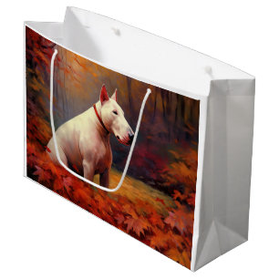 Bull Terrier in Autumn Leaves Fall Inspire  Large Gift Bag
