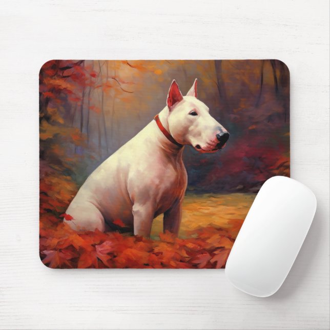 Bull Terrier in Autumn Leaves Fall Inspire  Mouse Mat (With Mouse)