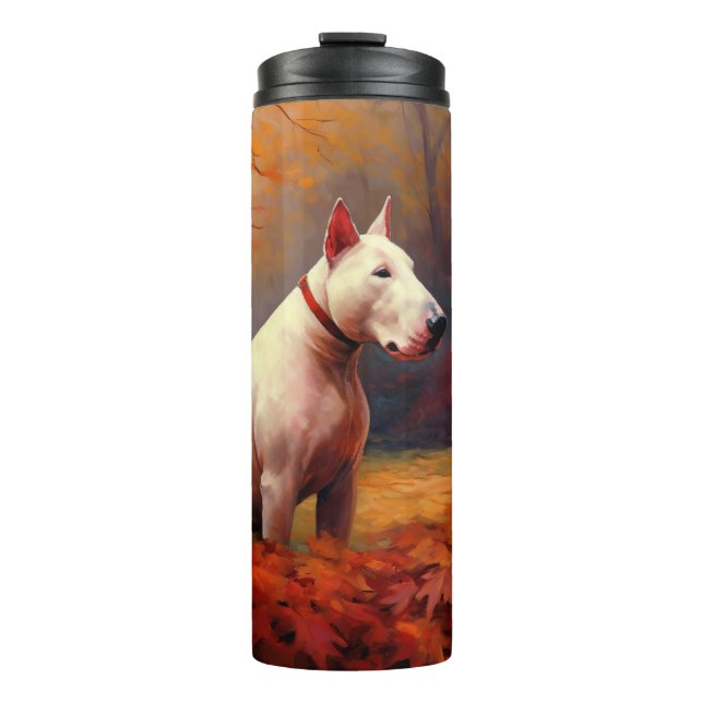 Bull Terrier in Autumn Leaves Fall Inspire  Thermal Tumbler (Front)