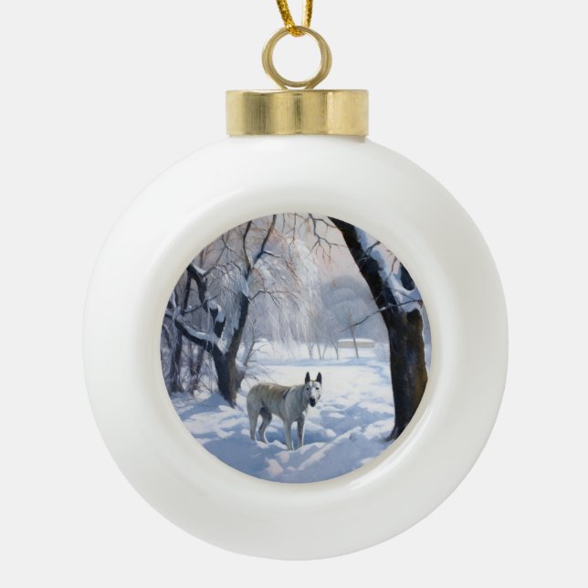 Bull Terrier Let It Snow Christmas  Ceramic Ball Christmas Ornament (Front)