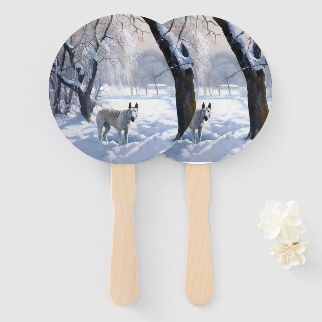 Bull Terrier Let It Snow Christmas  Hand Fan (Front and Back)