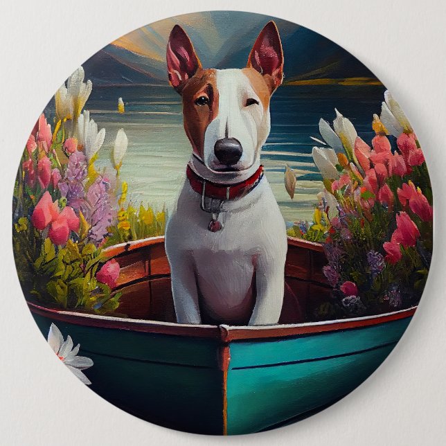 Bull Terrier on a Paddle: A Scenic Adventure 6 Cm Round Badge (Front)