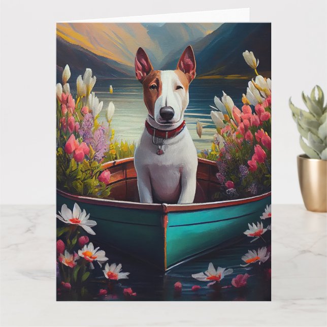Bull Terrier on a Paddle: A Scenic Adventure Card (Small Plant)