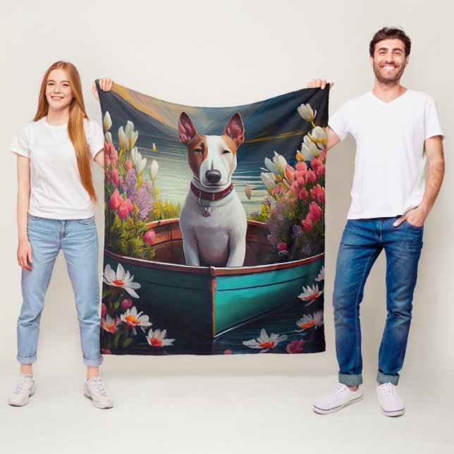 Bull Terrier on a Paddle: A Scenic Adventure Fleece Blanket (In Situ)