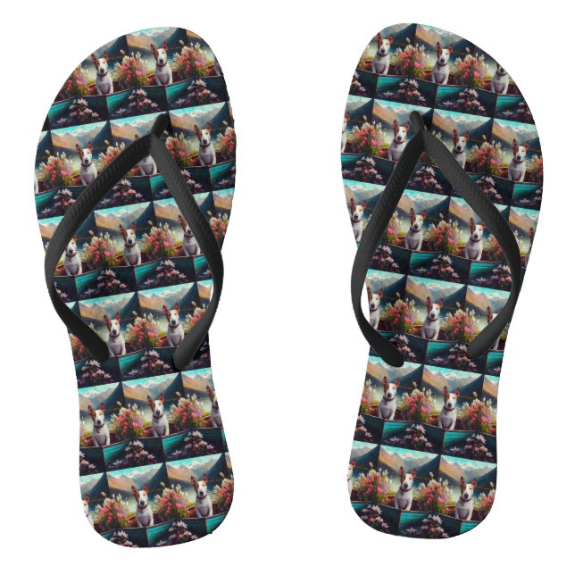 Bull Terrier on a Paddle: A Scenic Adventure Flip Flops (Footbed)