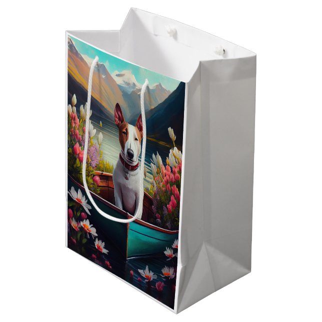Bull Terrier on a Paddle: A Scenic Adventure Medium Gift Bag (Front Angled)