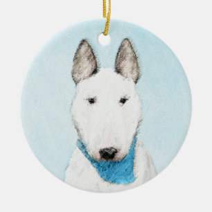 Bull Terrier Painting - Cute Original Dog Art Ceramic Tree Decoration