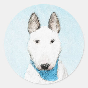 Bull Terrier Painting - Cute Original Dog Art Classic Round Sticker