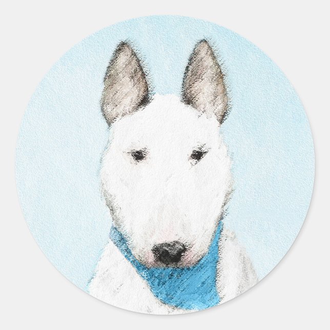 Bull Terrier Painting - Cute Original Dog Art Classic Round Sticker (Front)