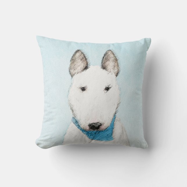 Bull Terrier Painting - Cute Original Dog Art Cushion (Front)