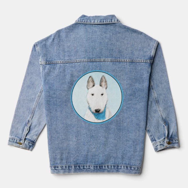 Bull Terrier Painting - Cute Original Dog Art Denim Jacket (Back)