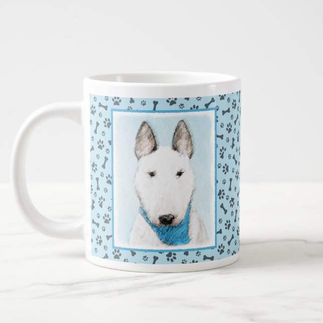 Bull Terrier Painting - Cute Original Dog Art Large Coffee Mug (Left)