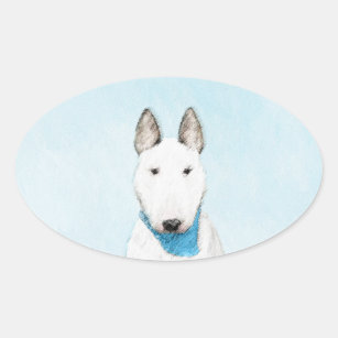 Bull Terrier Painting - Cute Original Dog Art Oval Sticker